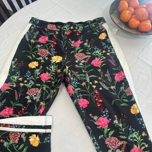 Boston Proper Black Floral Track Joggers with Pink & Yellow Blooms